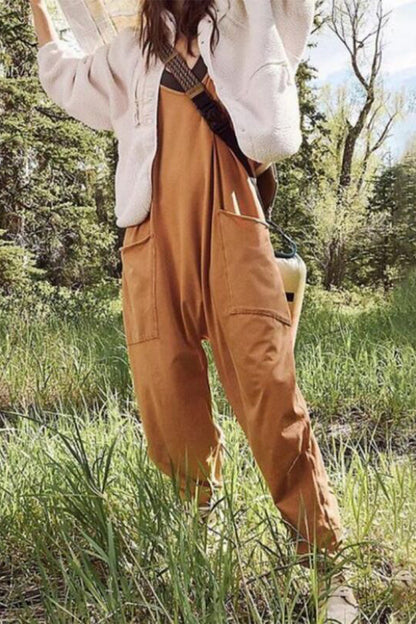 Street Color V Neck Loose Jumpsuits(3 Colors)