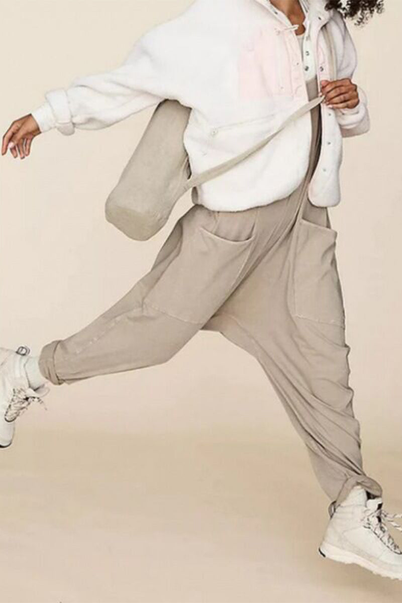 Street Color V Neck Loose Jumpsuits(3 Colors)