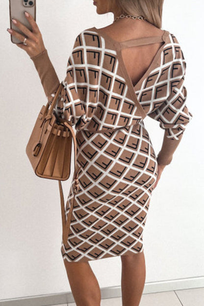 Print Printing V Neck Pencil Skirt Dresses