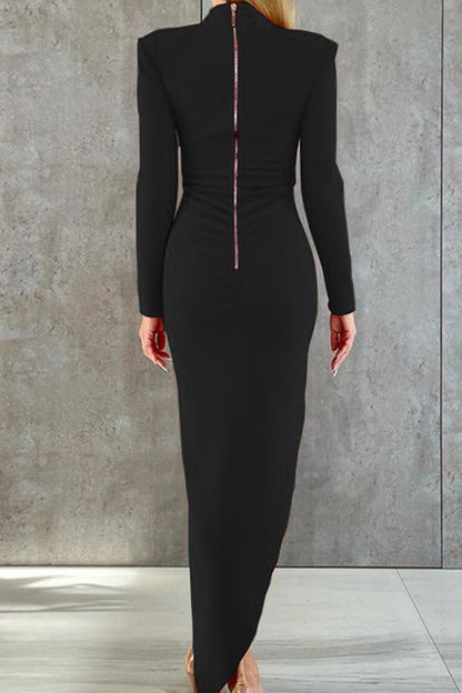 Celebrities Asymmetrical Zipper Half a Turtleneck One Step Skirt Dresses