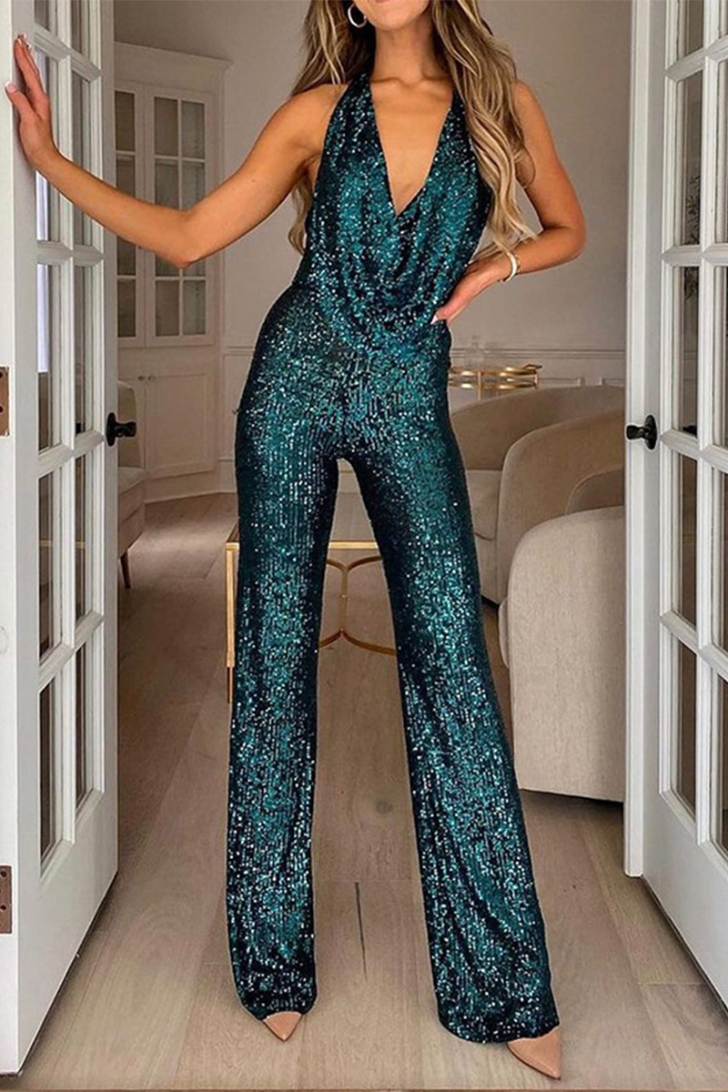 Daily Sequin Halter Sleeveless Bootie Jumpsuit(5 Colors)
