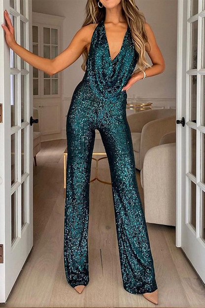 Daily Sequin Halter Sleeveless Bootie Jumpsuit(5 Colors)