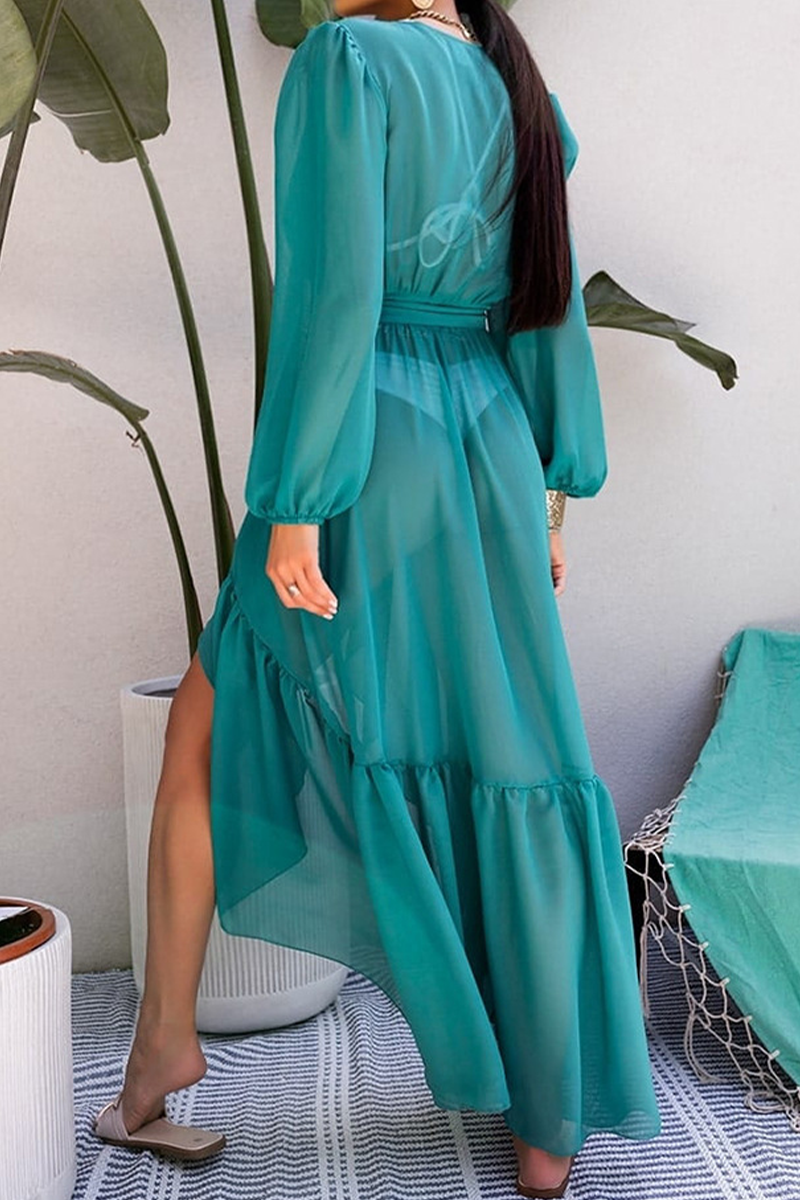 Street Bandage Mesh V Neck Waist Skirt Dresses