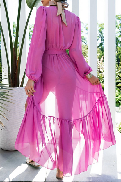 Street Bandage Mesh V Neck Waist Skirt Dresses