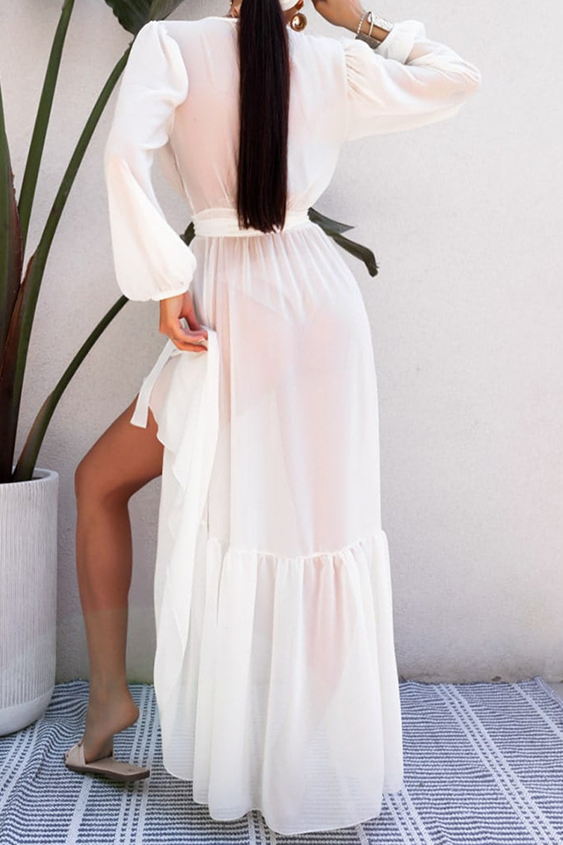 Street Bandage Mesh V Neck Waist Skirt Dresses