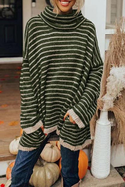 Striped Pocket Turtleneck Sweaters(4 Colors)