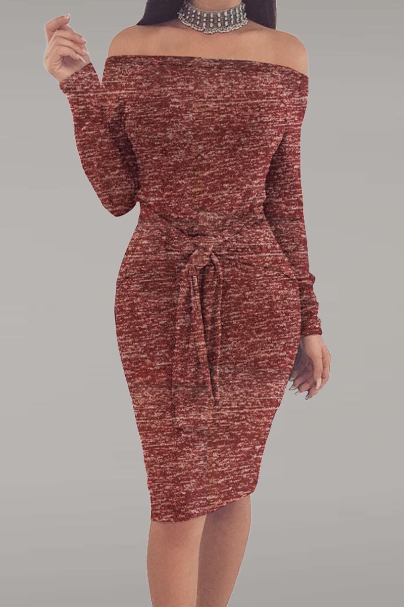 Street Patchwork Off the Shoulder Pencil Skirt Dresses(5 Colors)