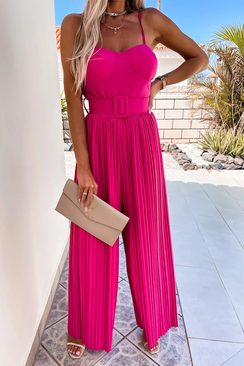 Street Patchwork Spaghetti Strap Loose Jumpsuits