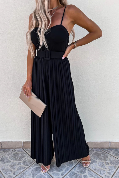 Street Patchwork Spaghetti Strap Loose Jumpsuits