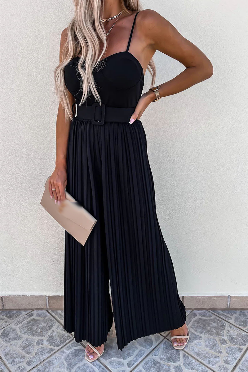 Street Patchwork Spaghetti Strap Loose Jumpsuits