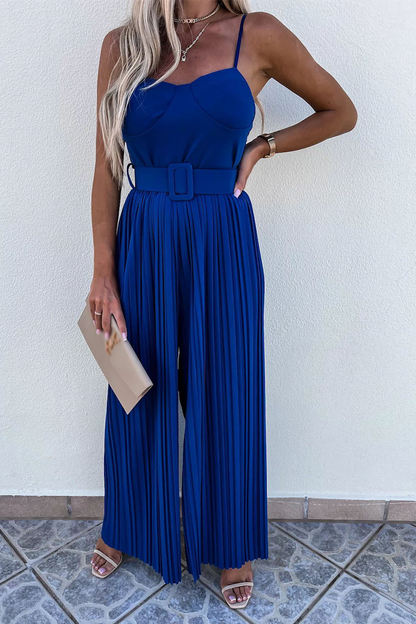 Street Patchwork Spaghetti Strap Loose Jumpsuits