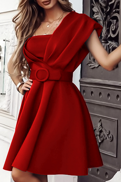 Party Patchwork One Shoulder Waist Skirt Dresses