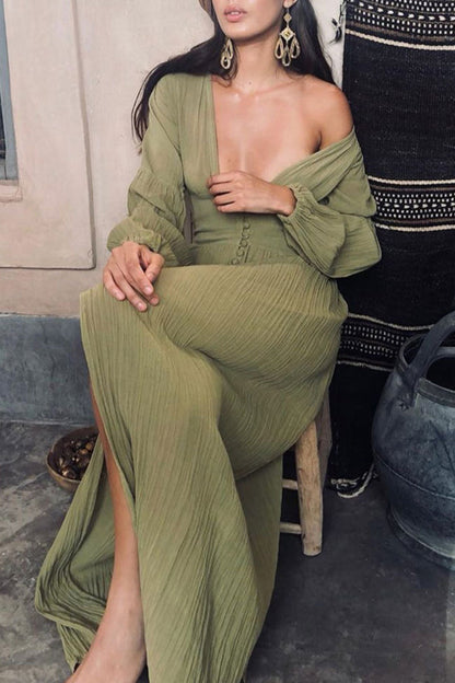 Buckle Fold V Neck Pencil Skirt Dresses
