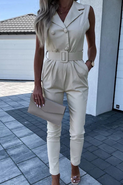 Work Street Patchwork Turndown Collar Regular Jumpsuits
