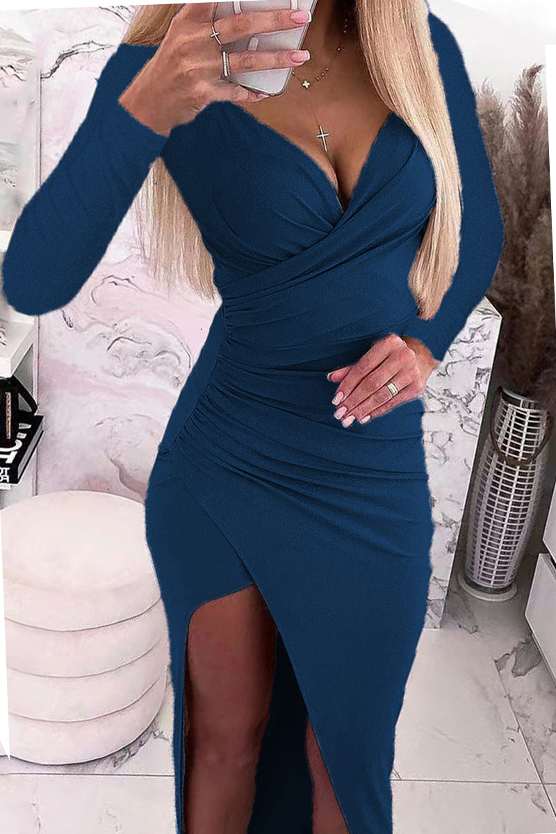 Color V Neck One Step Skirt Dresses(5 Colors)