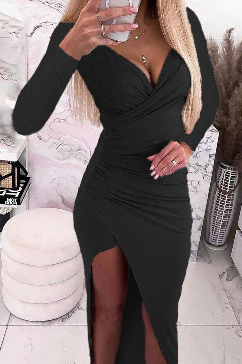 Color V Neck One Step Skirt Dresses(5 Colors)