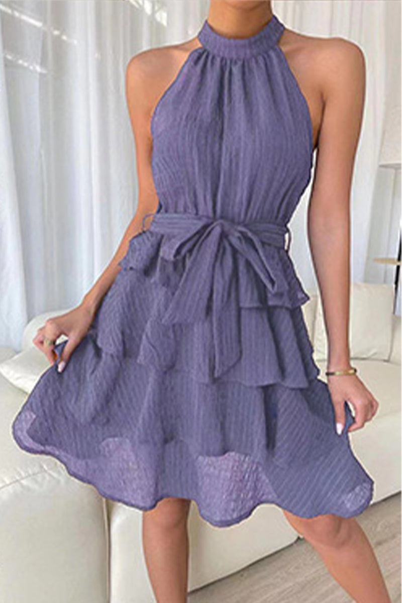 Patchwork Halter Cake Skirt Dresses