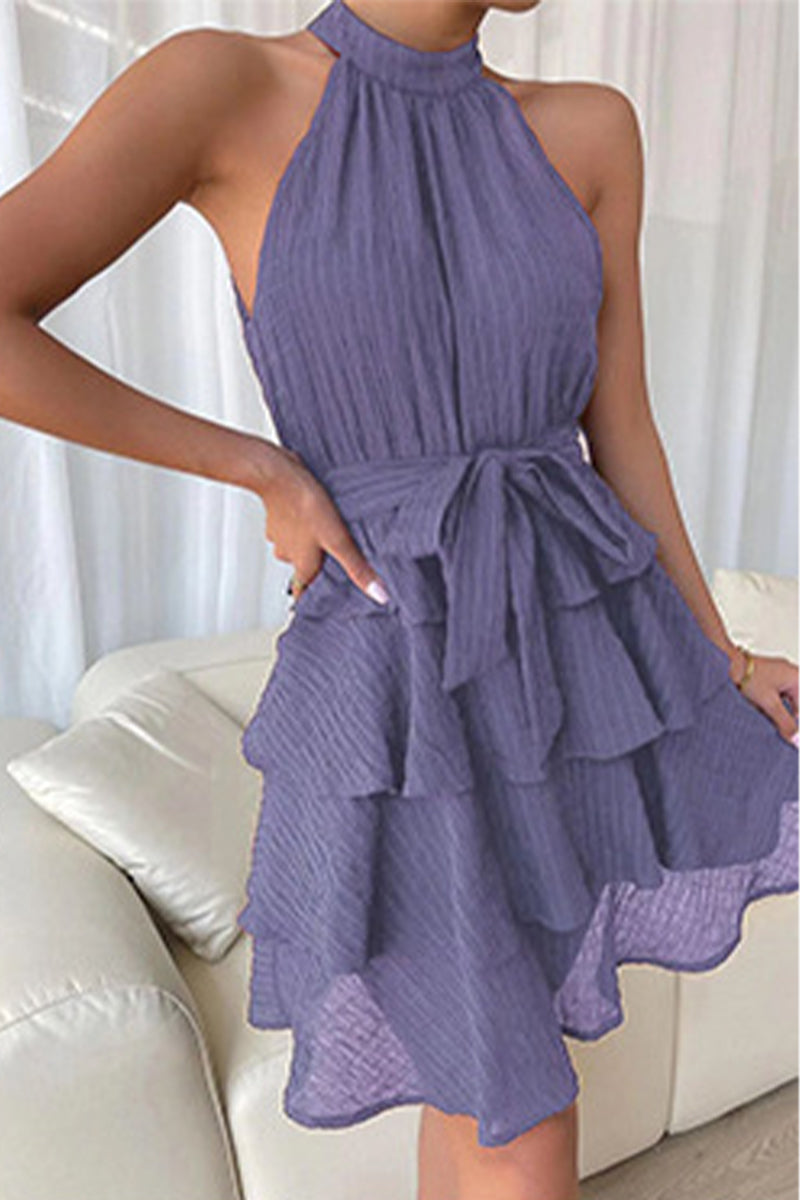 Patchwork Halter Cake Skirt Dresses