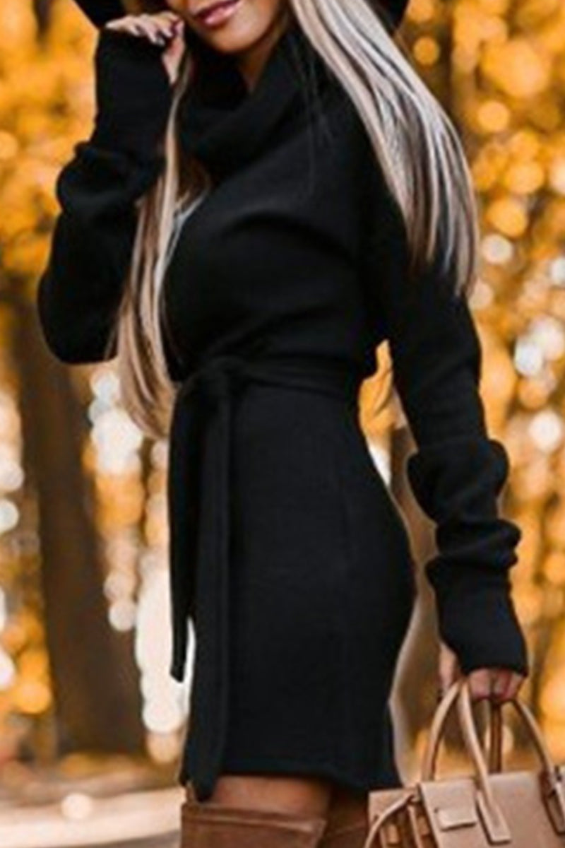 Frenulum Turtleneck One Step Skirt Dresses(4 Colors)