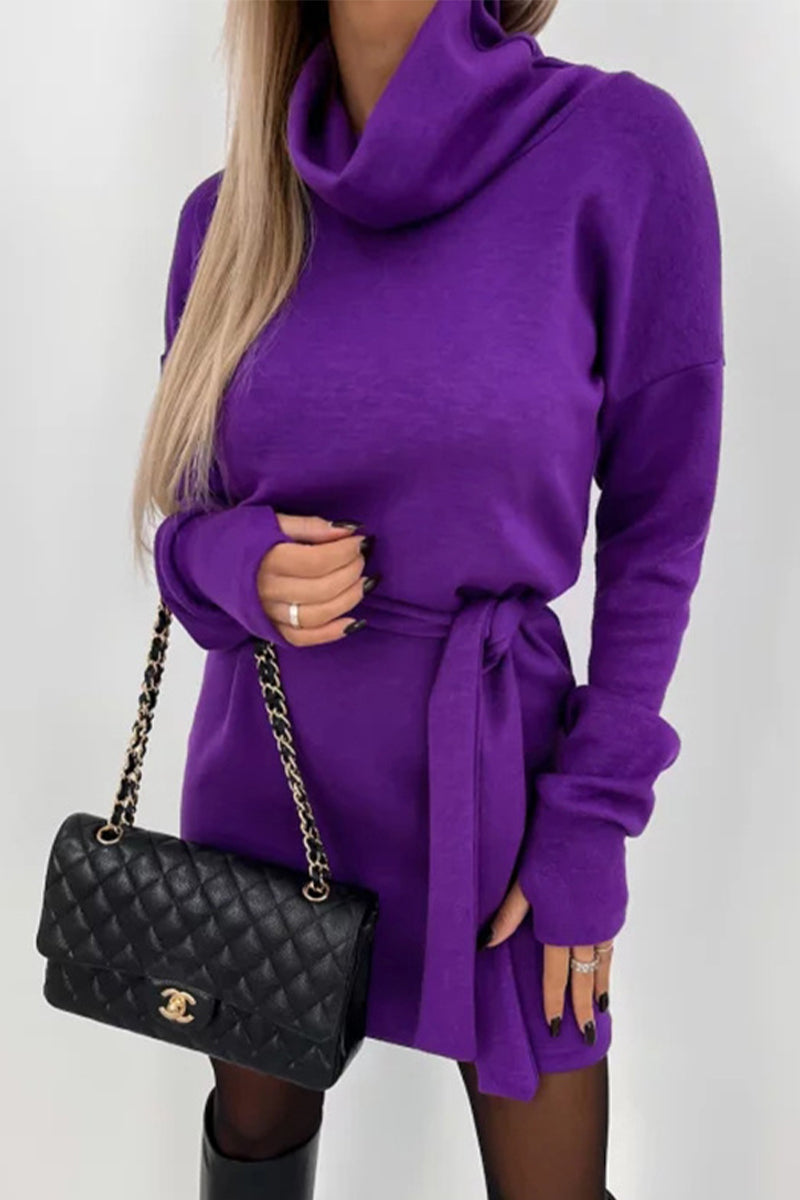 Frenulum Turtleneck One Step Skirt Dresses(4 Colors)