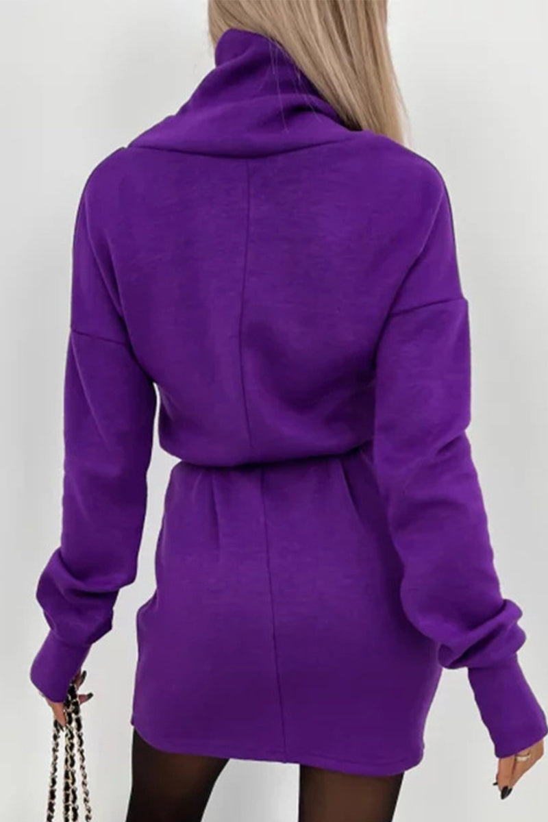 Frenulum Turtleneck One Step Skirt Dresses(4 Colors)