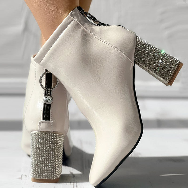 Patchwork Rhinestone Pointed Out Door Shoes (heel Height 2.76in)