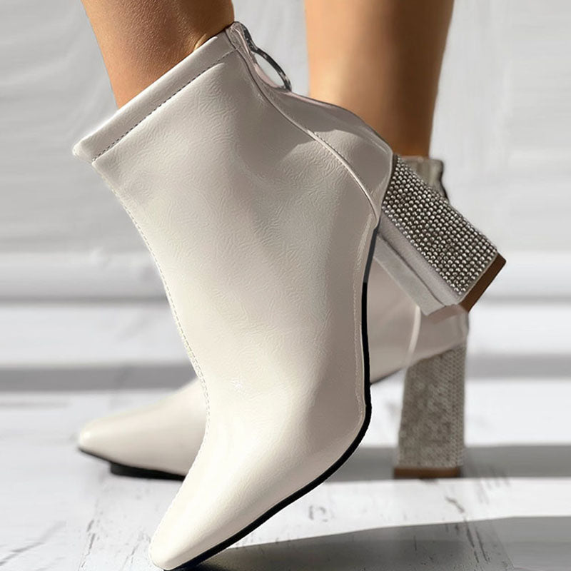 Patchwork Rhinestone Pointed Out Door Shoes (heel Height 2.76in)