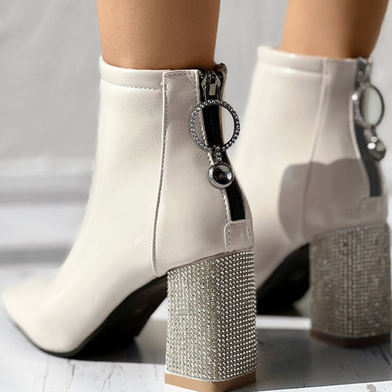 Patchwork Rhinestone Pointed Out Door Shoes (heel Height 2.76in)
