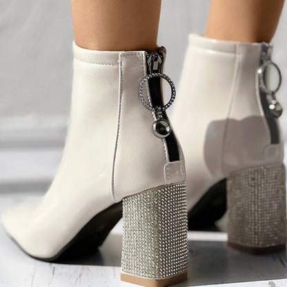 Patchwork Rhinestone Pointed Out Door Shoes (heel Height 2.76in)