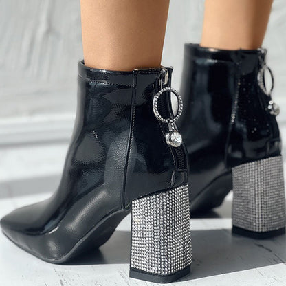 Patchwork Rhinestone Pointed Out Door Shoes (heel Height 2.76in)