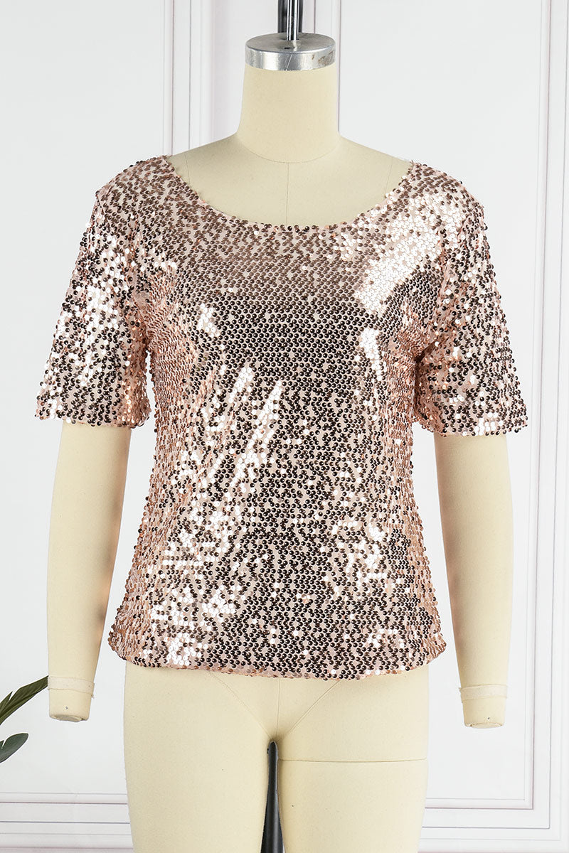 Street Sequins O Neck T-shirts