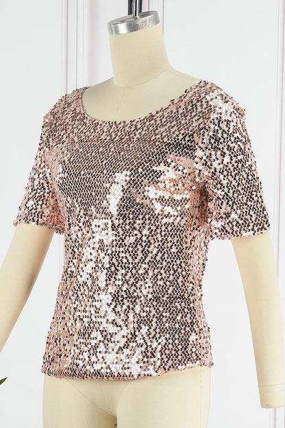 Street Sequins O Neck T-shirts