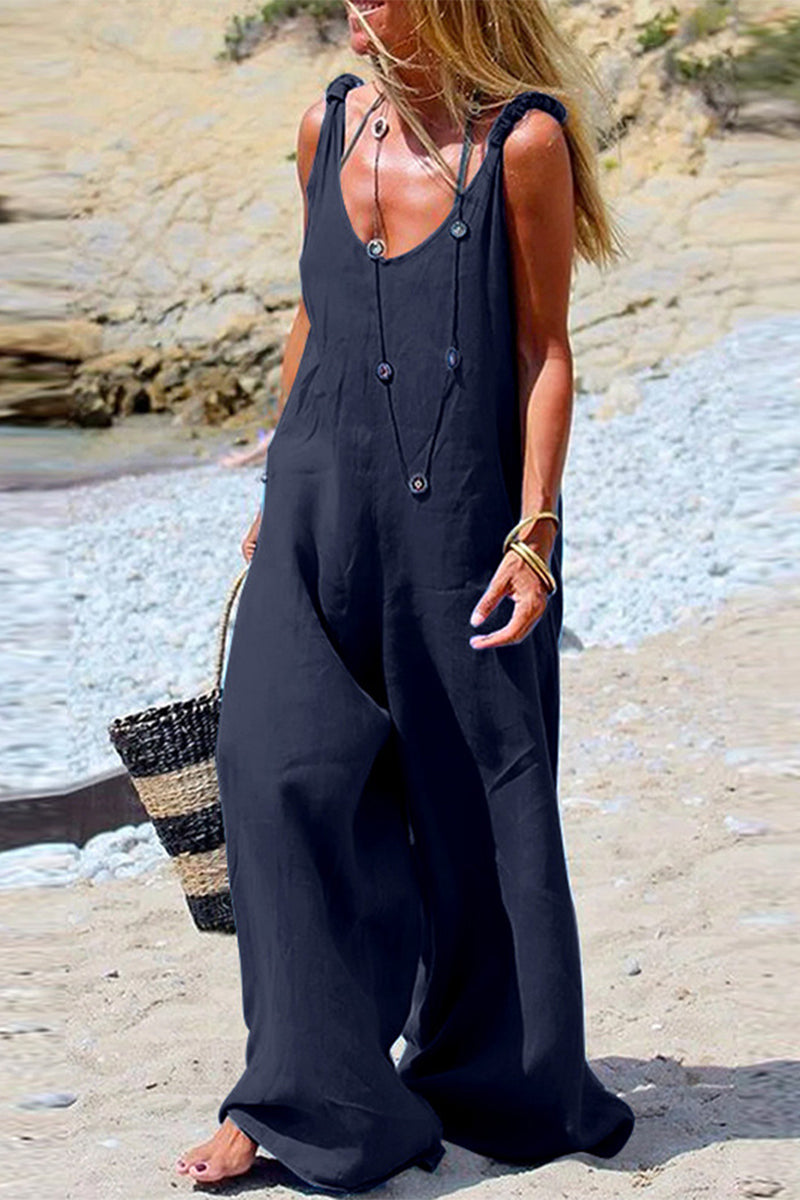 Patchwork V Neck Loose Jumpsuits(3 Colors)