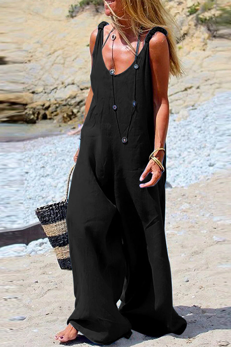 Patchwork V Neck Loose Jumpsuits(3 Colors)