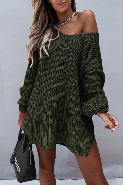 Slit V Neck Sweaters(7 Colors)