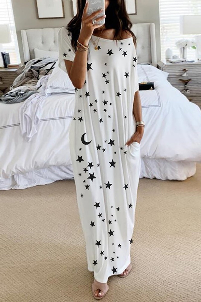 Print Patchwork O Neck One Step Skirt Dresses(3 Colors)