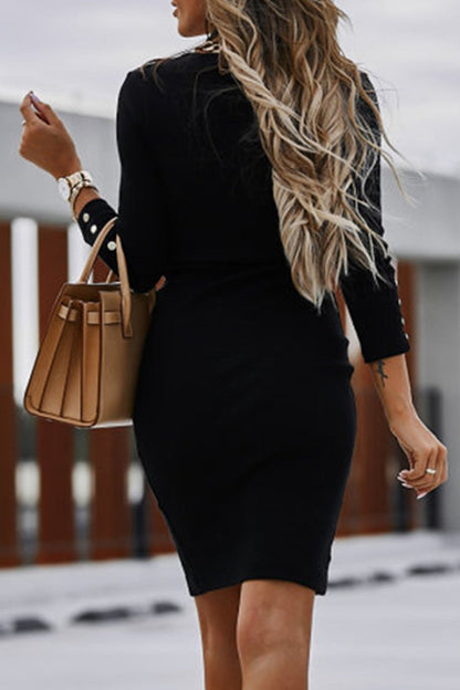 Buckle V Neck Pencil Skirt Dresses