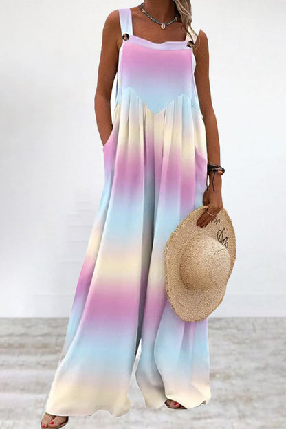 Print Printing Spaghetti Strap Loose Jumpsuits(5 Colors)