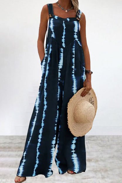 Print Printing Spaghetti Strap Loose Jumpsuits(5 Colors)