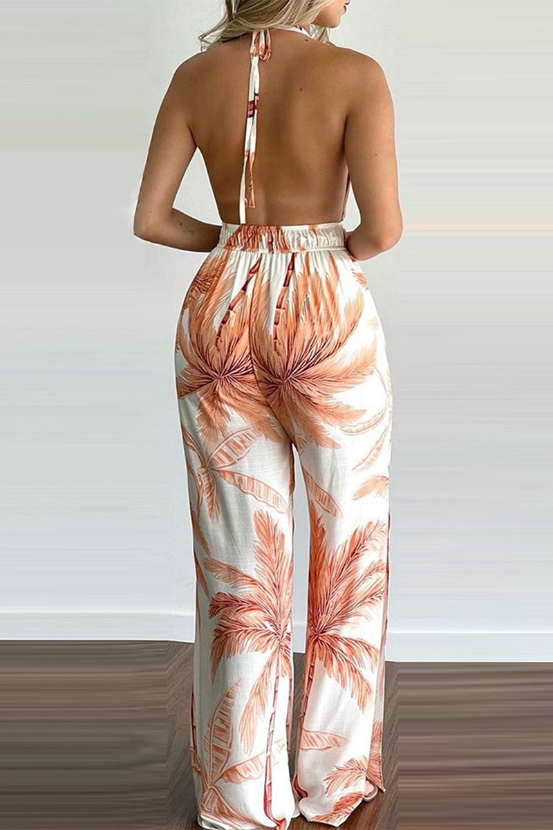 Simplicity Print Spaghetti Strap Loose Jumpsuits(6 Colors)