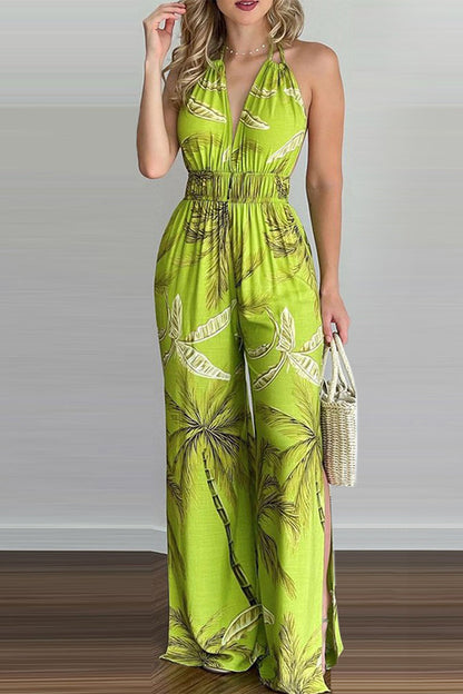 Simplicity Print Spaghetti Strap Loose Jumpsuits(6 Colors)