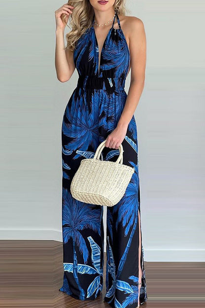 Simplicity Print Spaghetti Strap Loose Jumpsuits(6 Colors)