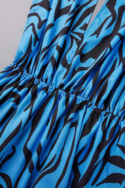 Print Patchwork Backless Slit Oblique Collar Long Dress