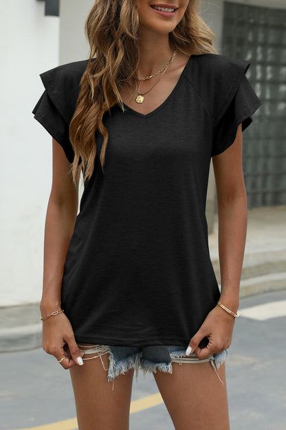 Simplicity Flounce Color V Neck T-shirts(9 Colors)
