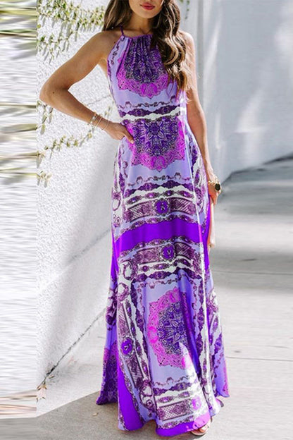 Print Patchwork Halter Waist Skirt Dresses