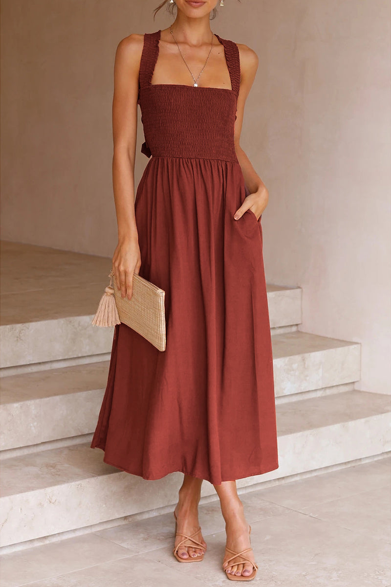 Patchwork Halter Waist Skirt Dresses(3 Colors)
