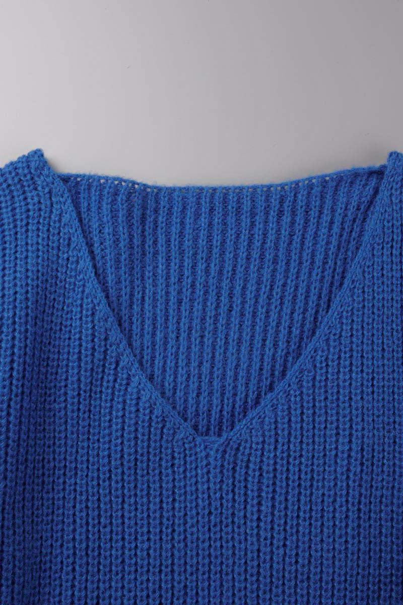 Slit V Neck Sweaters(7 Colors)