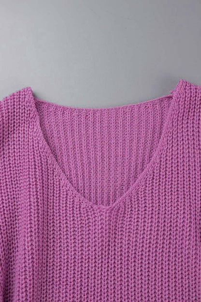 Slit V Neck Sweaters(7 Colors)