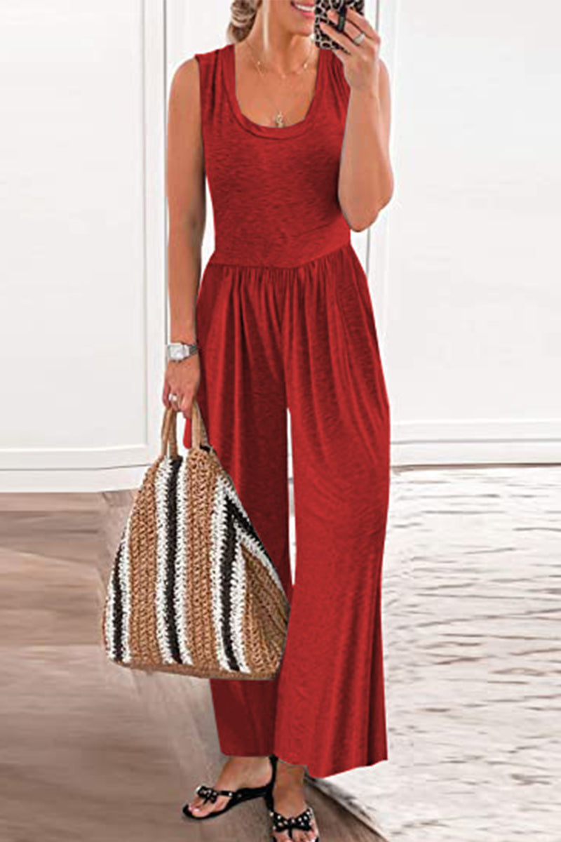 Simplicity Color O Neck Loose Jumpsuits(5 Colors)