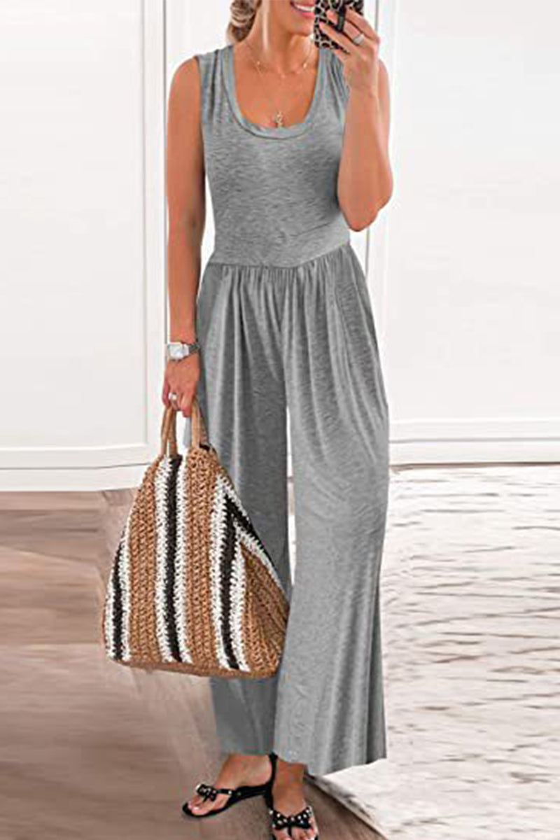 Simplicity Color O Neck Loose Jumpsuits(5 Colors)
